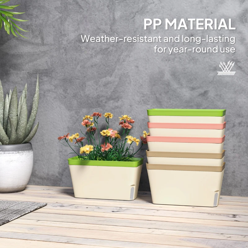 Outsunny 6 Pack Self Watering Flower Pots, 10.5 Inch Planter Box with Water Level Indicator for Vegetables, Succulents Plants