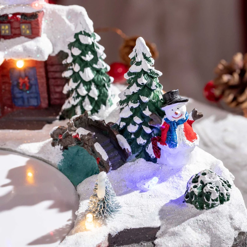 HOMCOM Christmas Village, Santa and Deer Skating Pond Animated Winter Wonderland Set with Multicolored LED Light, Plug-In Christmas Decoration