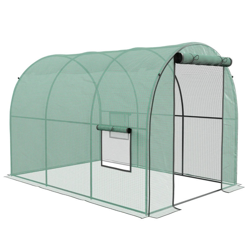 Outsunny Polytunnel Greenhouse Walk-in Grow House with Plasric Cover, Door, Mesh Window and Steel Frame, 6.6' x 10' x 6.6'