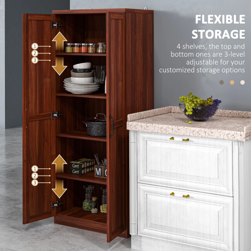 HOMCOM 63" Kitchen Pantry Storage Cabinet with Doors and Shelves, Tall Kitchen Cabinet with 2 Doors and 5-tier Shelving
