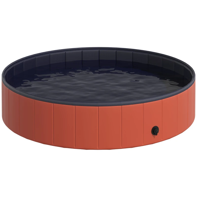 PawHut Folding Dog Pool Portable Pet Kiddie Swimming Pool, Outdoor/Indoor Puppy Bath Tub with Nonslip Bottom for Dogs & Cats,  (Φ55", Red)