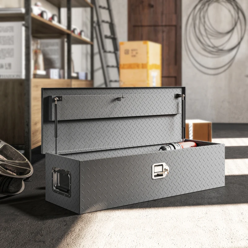 HOMCOM 39" x 13" x 10" Truck Tool Box Heavy Duty Aluminum Trailer Tongue Box with Lock and Keys for Pick Up Truck RV Trailer
