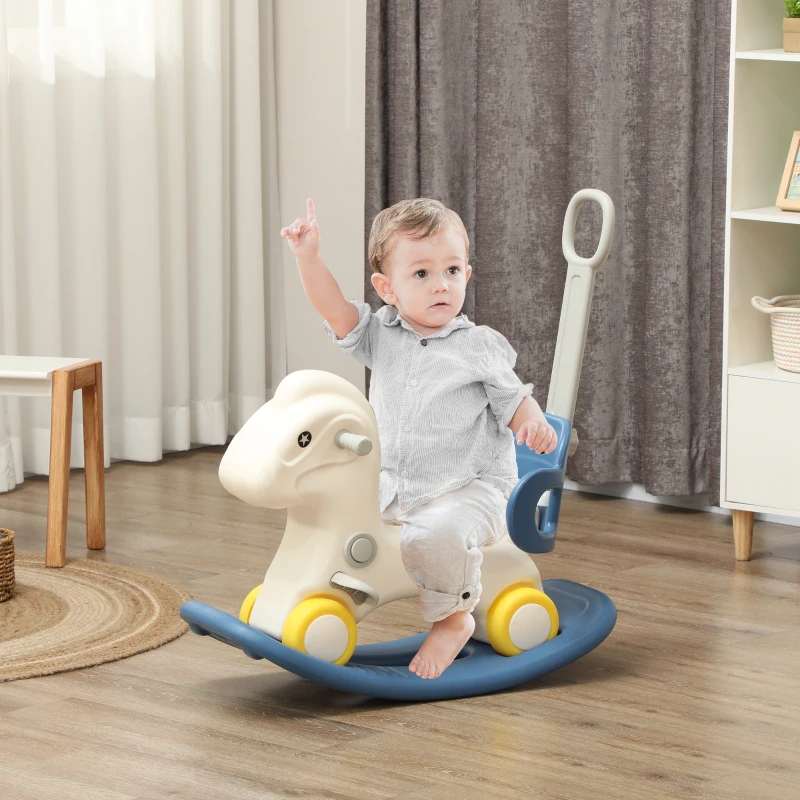 Qaba 4 in 1 Rocking Horse for Toddles 1-3 Years with Detachable Push Handle & Balance Board, Blue