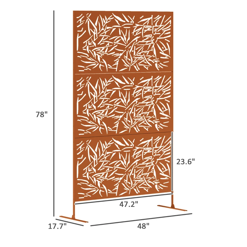 Outsunny Decorative Privacy Fence Screen, Metal Outdoor Privacy Screen Climbing Plant Trellis with Stand, Bamboo Brown