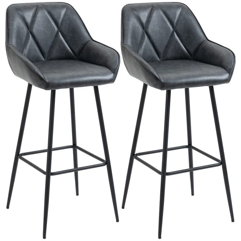 HOMCOM Retro Bar Stools Set of 2, Bar Chairs with Footrest, 30" (76 cm.) Kitchen Stools with Backs and Steel Legs, for Kitchen Island and Home Bar, Black