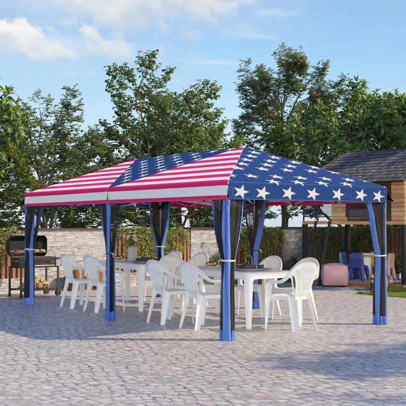 Outsunny 10'x20' Pop Up Party Tent Gazebo Wedding Canopy with 6 Sidewalls, American Flag