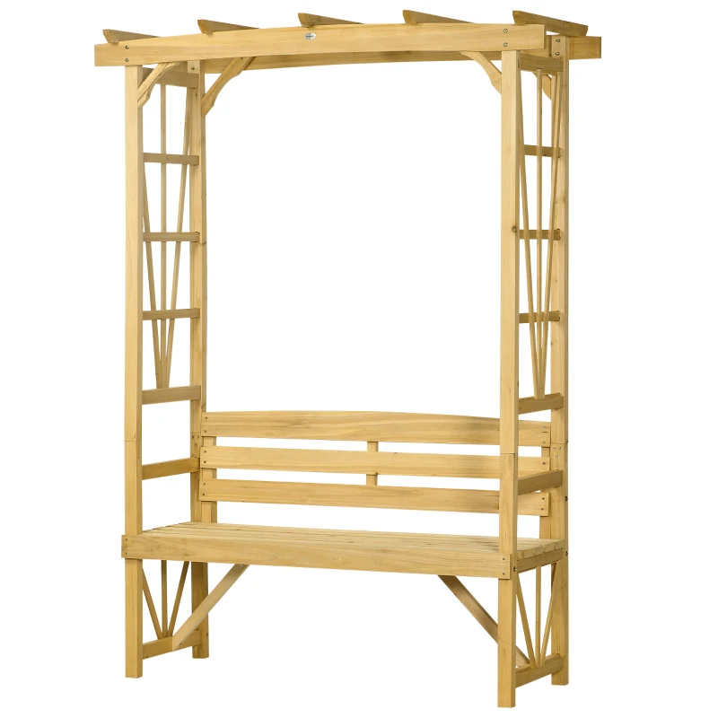Outsunny Patio Wooden Bench, Outdoor Bench for Vines/Climbing Plants, Light Brown