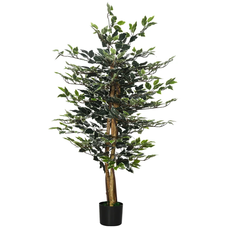 HOMCOM 4.3FT Artificial Ficus Tree, Fake Tree with Leaves, Faux Plant in Nursery Pot for Indoor Decoration