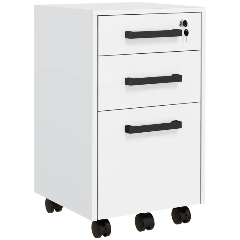 HOMCOM Lockable Vertical File Cabinet with Lock, 3 Drawer Filing Cabinet with Hanging Bars for Letter and A4 Size, White
