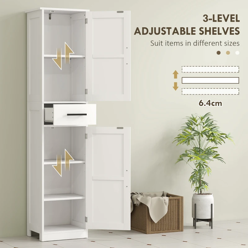 HOMCOM Farmhouse Linen Closet with Drawer, 67" Tall Bathroom Storage Cabinet with Barn Doors and Adjustable Shelves, White