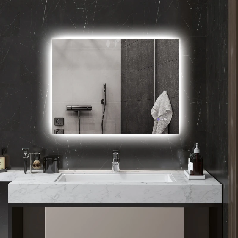 HOMCOM Dimmable Bathroom Mirror with Lights, 32" x 24" Backlit LED Mirror w/ Anti-Fog, Memory & Infinite Color Temperature