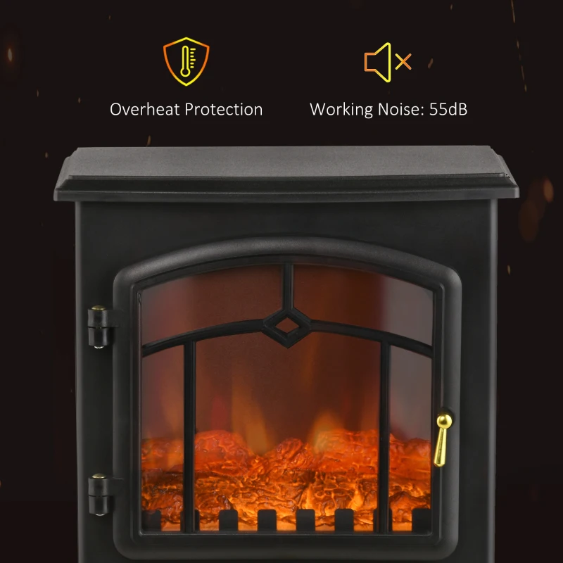 HOMCOM Electric Fireplace Heater Freestanding Fireplace Stove with 3-Side Realistic Flame Overheat Protection 750W/1500W, Black