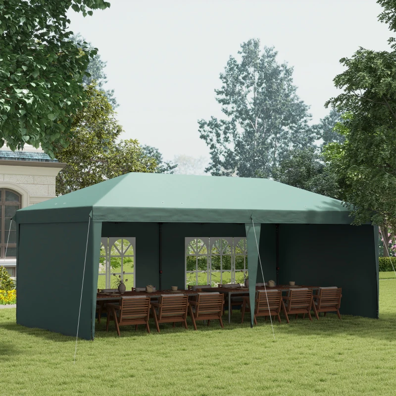 Outsunny 10' x 20' Pop Up Canopy Tent with 4 Sidewalls, Instant Gazebo with Carry Bag for Garden, Patio, Green