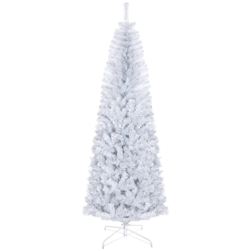 HOMCOM 7 FT Artificial Christmas Tree Pencil Xmas Tree with Stand, 818 Tips, Holiday Home Indoor Decoration for Party, White