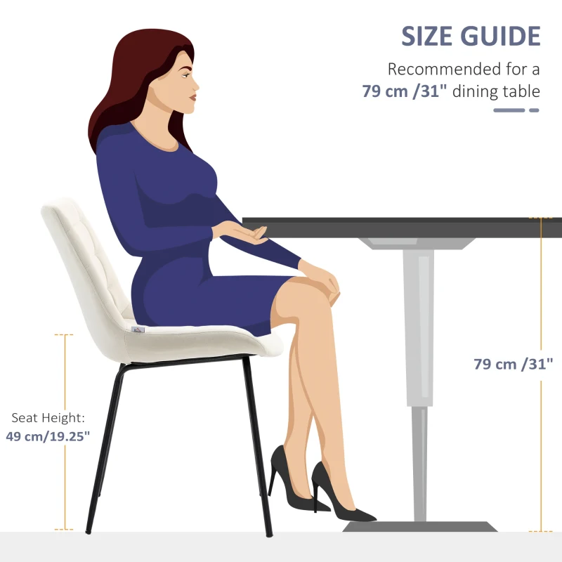 HOMCOM 2 Pieces Dining Chairs, Set of 2 Upholstered Kitchen Chairs with Padded Seat and Steel Legs for Living Room Cream White