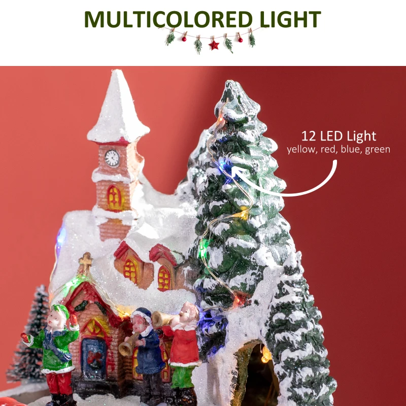HOMCOM Animated Christmas Village Scene, Pre-Lit Musical Holiday Decoration with LED Lights, Rotating Train, 2 Musicians and 1 Commander