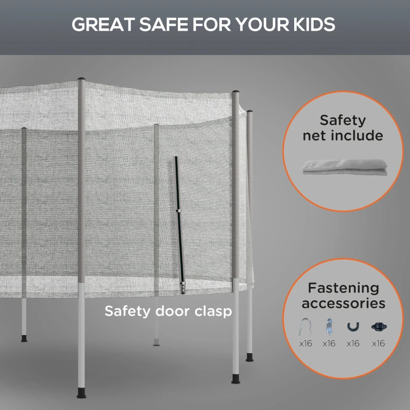 Soozier 14FT Enclosure Trampolining Bounce Safety Accessories Trampoline Net with 8 Poles, Grey