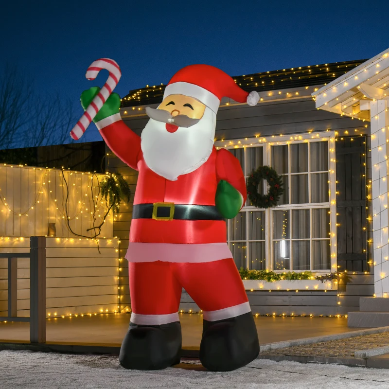 HOMCOM 8' Christmas Inflatable Santa Claus with Candy Cane, Outdoor Blow-Up Yard Decoration with LED Lights Display