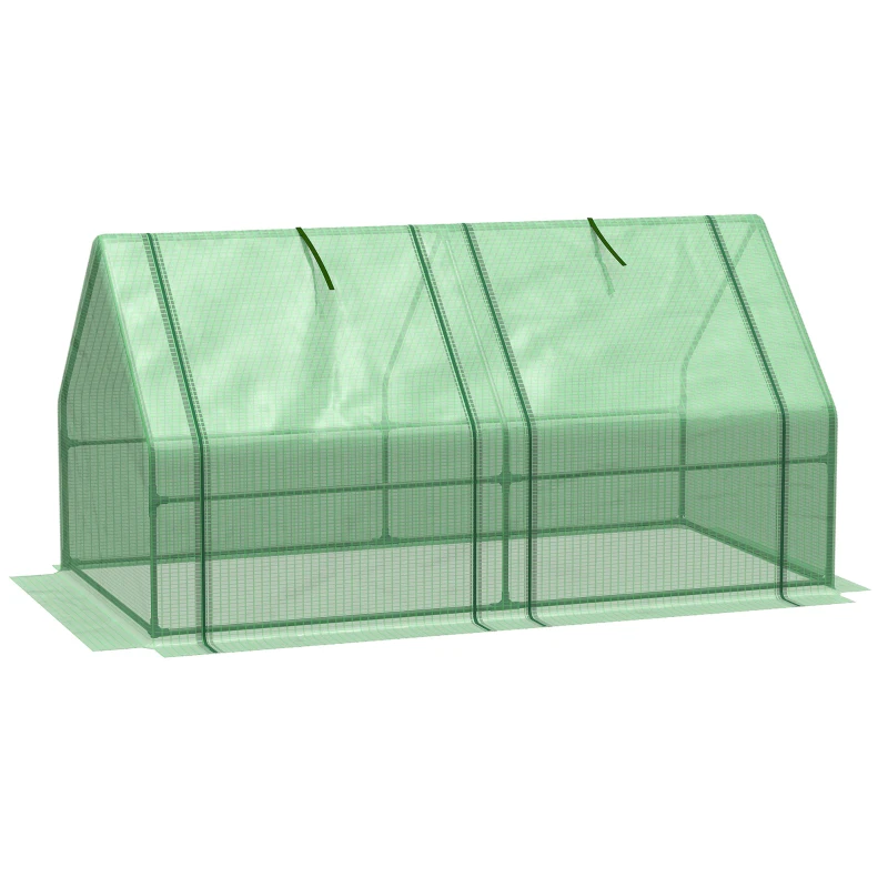 Outsunny 6' x 3' x 3' Mini Greenhouse with Zippered Doors & Roll-up Windows, Portable Plant Hot House with Durable PE Cover, Water Resistant, UV Protected for Outdoor Flowers, Vegetables, Green
