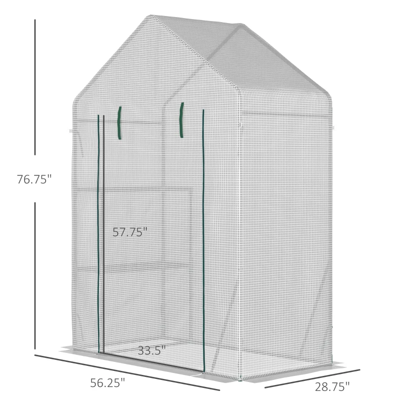 Outsunny 56"x29" Walk-in Greenhouse for Outdoor, Portable Gardening Plant Hot House with 2-Tier Shelf, Roll-Up Zippered Door, PE Cover, Green
