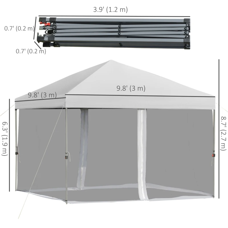 Outsunny 10' x 10' Pop-Up Canopy Tent Outdoor Party Tent, 3-Level Adjustable Height, Silver