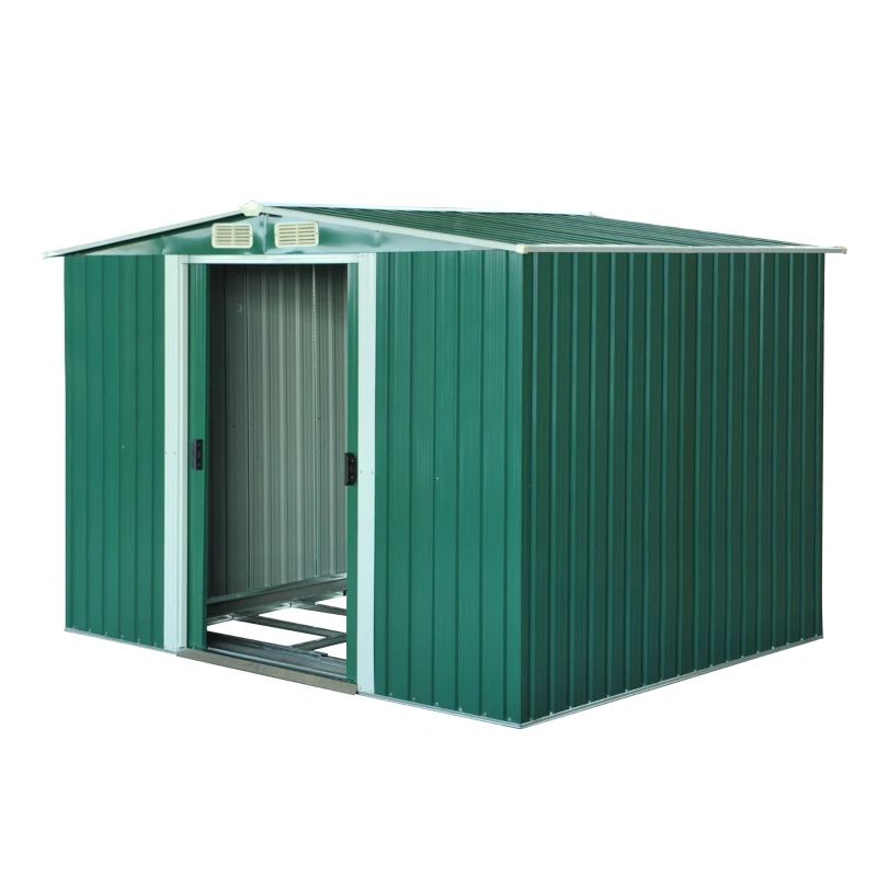 Outsunny 8.5' x 6.8' x 5.8' Practical Backyard Garden Storage Tool Shed Double Sliding Door 4 Ventilation Slots, Green