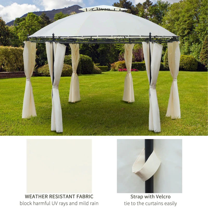 Outsunny 11.5' Patio Gazebo, Outdoor Gazebo Canopy Shelter with Curtains, Romantic Round Double Roof, Solid Steel Frame for Garden, Lawn, Backyard and Deck, Cream White