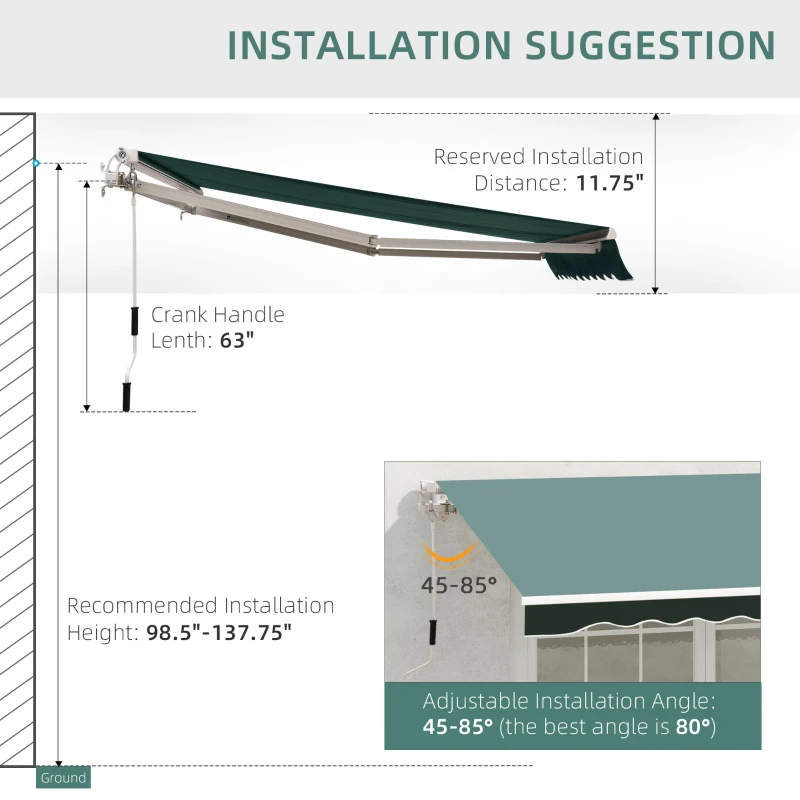Outsunny 8' x 7' Patio Retractable Awning/Manual Exterior Sun Shade Deck Window Cover, Green