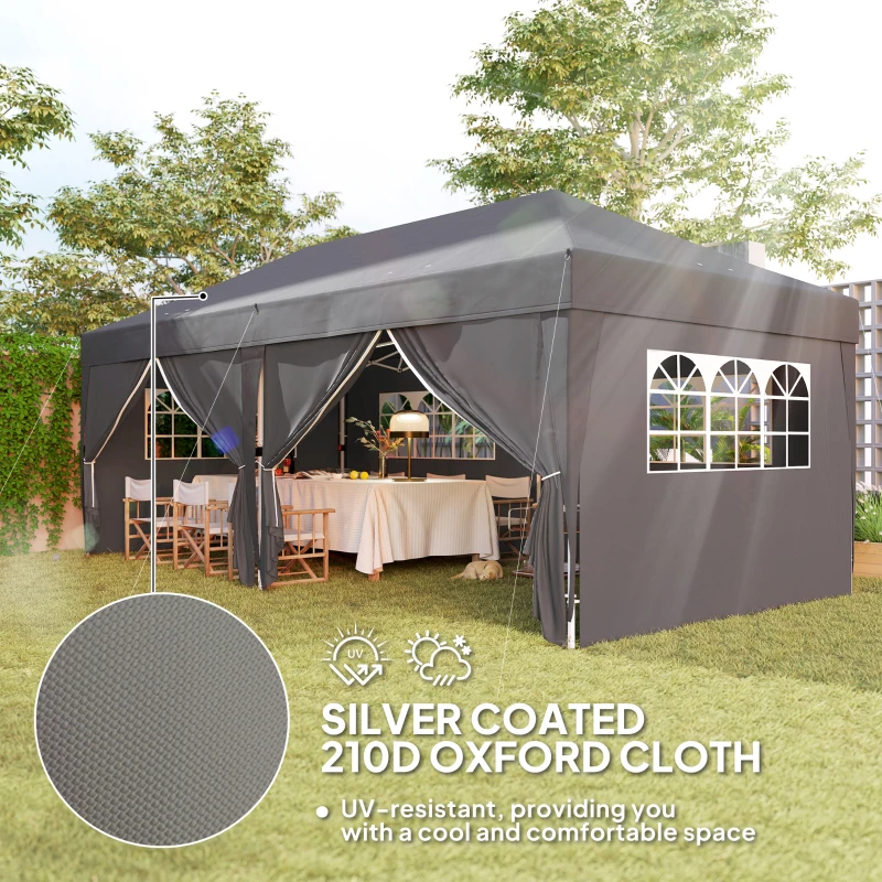 Outsunny 10' x 20' Pop Up Canopy Tent Outdoor Portable Easy Up Party Tent Garden Shade Shelter with Walls Carrying Bag, Black