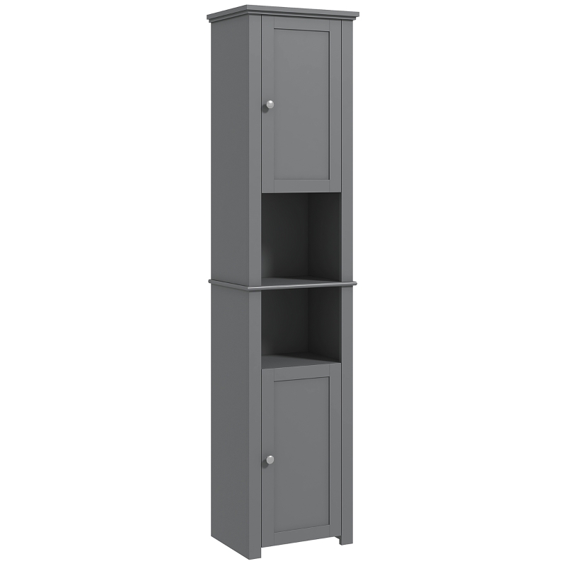 HOMCOM Tall Medicine Cabinet, Freestanding Bathroom Storage Cabinet with Shelves and 2 Cupboards, Bathroom Organizer, Grey