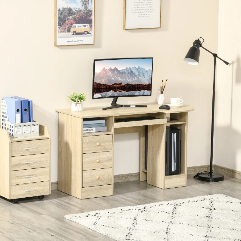HOMCOM Computer Desk with Storage, Home Office Laptop Table with Shelves and Drawers, Modern Workstation Desk with Keyboard Tray