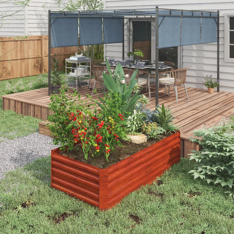 Outsunny Galvanized Raised Garden Bed, Steel Outdoor Planters with Reinforced Rods, 71" x 36" x 23", Dark Brown
