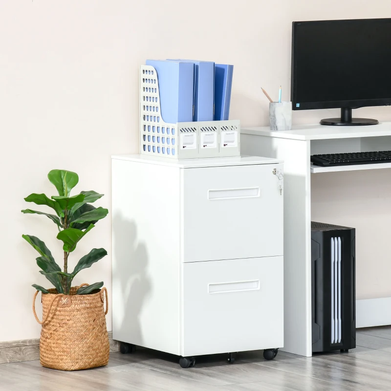 Vinsetto File Cabinet, Vertical Filing Cabinet with Adjustable Partition for A4 Letter Size, Lockable for Office, White