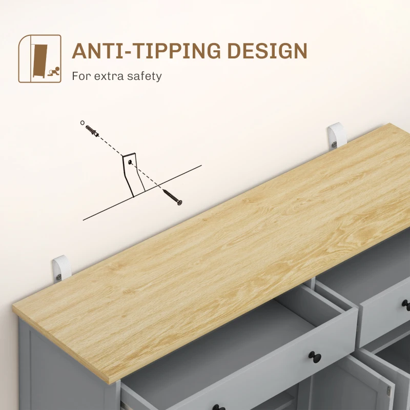 HOMCOM Modern Sideboard, Buffet Cabinet with Storage Drawers, Adjustable Shelves for Living Room, Dining Room, Entryway, Gray