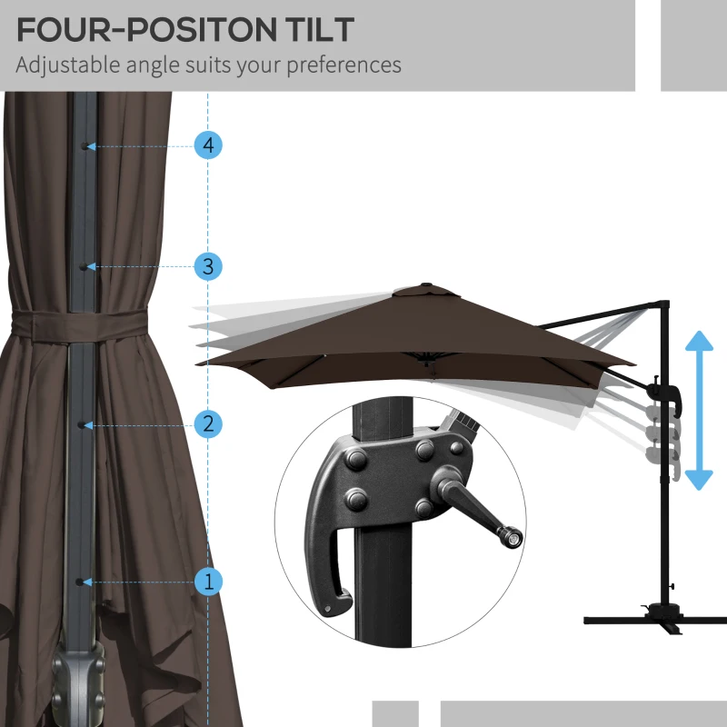 Outsunny 10x10ft Cantilever Umbrella Rotatable Square Market Parasol, 4 Adjustable Angle for Outdoor Backyard Patio Coffee