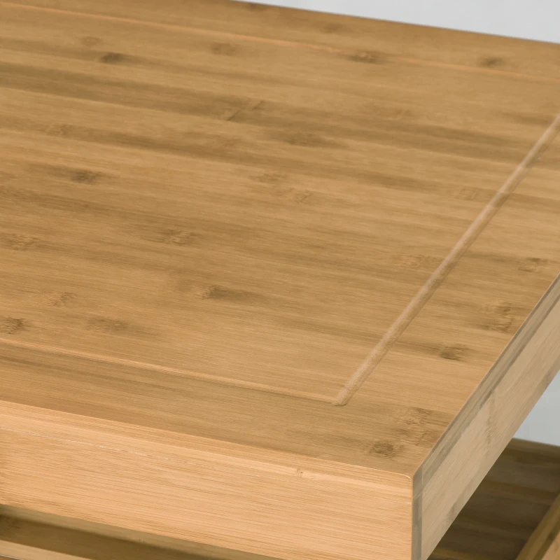 HOMCOM Bamboo Kitchen Island Cart on Wheels, Utility Trolley Cart with 2 Storage Drawers and Open Shelves, Bamboo Tone