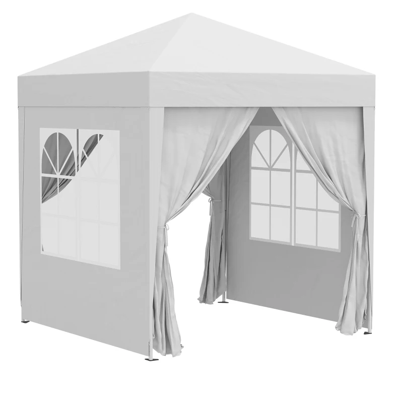 Outsunny 6.6'x6.6' Pop Up Canopy Tent with Sidewalls, Instant Sun Shelter Camping Gazebo with Carry Bag, White