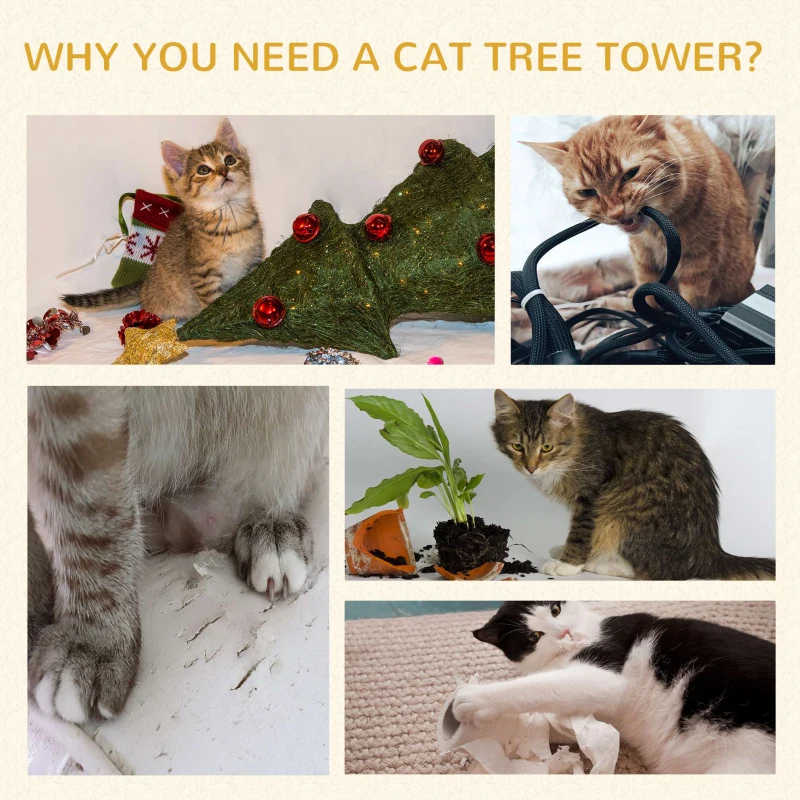 PawHut 37.8” Cat Activity Tree Tower Center Scratching Pet Furniture Brown
