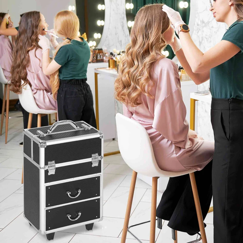 HOMCOM Rolling Makeup Storage Case w/ Swivel Wheel, Black