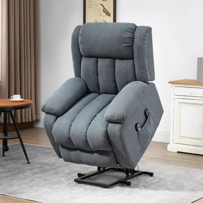 HOMCOM Power Lift Chair for Elderly Big and Tall with Massage, Linen Fabric Upholstered Recliner Sofa Chair with Remote Control, Side Pockets, Grey