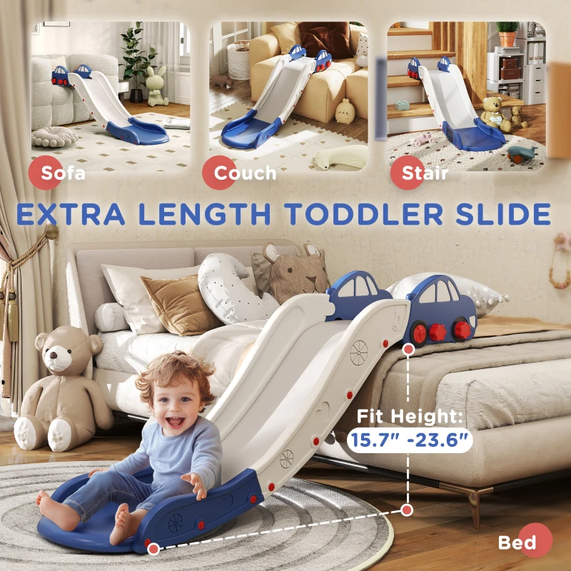 Qaba Extra Length Toddler Slide for Bed, Sofa, Easy to Assemble, Blue