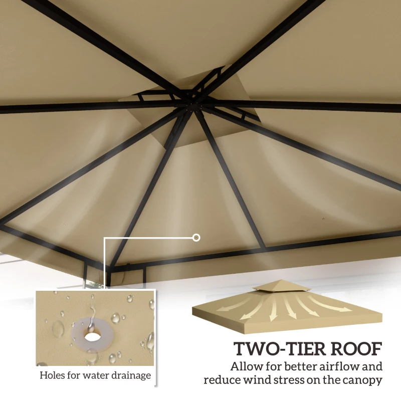 Outsunny 10' x 10' 2-Tier Canopy Replacement Cover Outdoor Garden Gazebo Top Cover, Beige