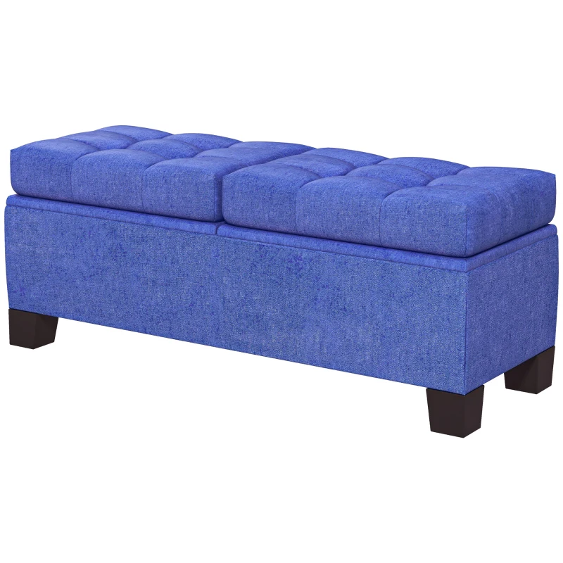HOMCOM 46" Storage Ottoman Bench, Upholstered End of Bed Bench with Steel Frame, Button Tufted Storage Bench with Safety Hinges for Living Room, Entryway, Bedroom, Blue