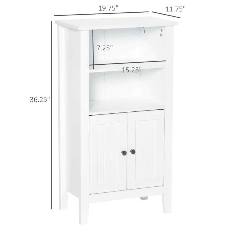 kleankin Bathroom Floor Cabinet, Wooden Bathroom Cabinet with 2 Open Shelves, Double Doors and Adjustable Shelves, Freestanding Storage Cabinet for Bathroom, White