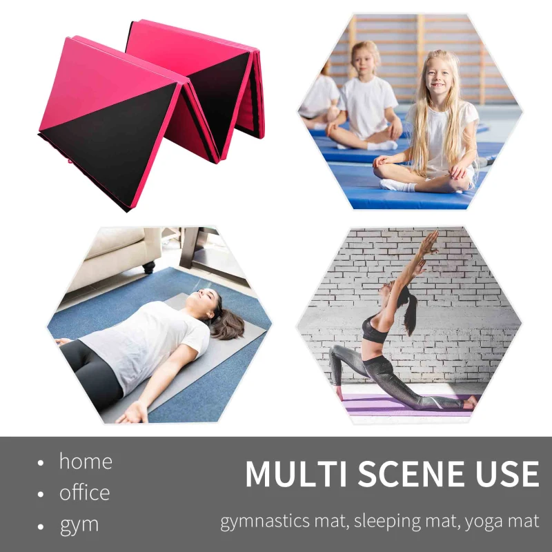 Soozier 4'x10'x2" Folding Gymnastics Tumbling Mat, Exercise Mat  with Carrying Handles for Yoga, MMA, Martial Arts, Stretching, Core Workouts, Pink and Black
