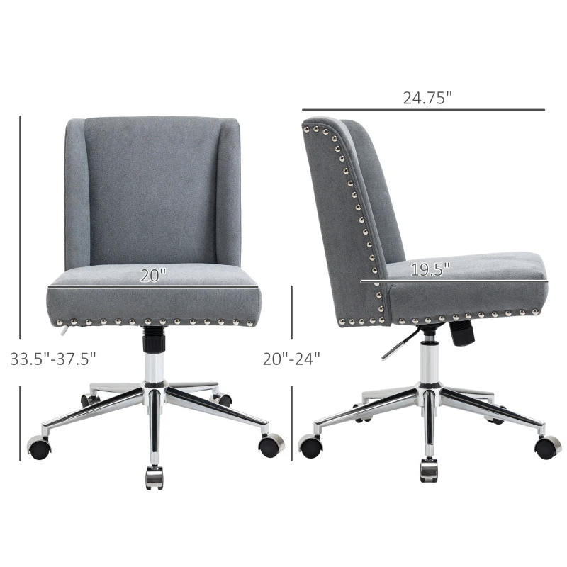 Vinsetto Mid Back Home Office Chair, Task Chair with Tilt, 360° Swivel, Padded Desk Chair with Adjustable Height, Grey