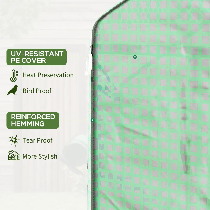 Outsunny 4.6' x 4.7' Portable Greenhouse, Water/UV Resistant Walk-In Small Outdoor Green House with 2 Tier U-Shaped Flower Rack Shelves, Roll Up Door & Windows, Green