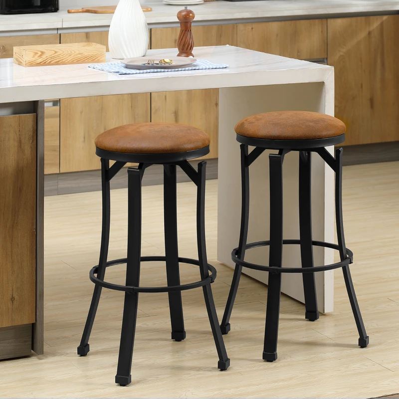 HOMCOM 28" Swivel Bar Height Bar Stools Set of 2, Armless Upholstered Barstools Chairs with Nailhead Trim and Wood Legs, Light Grey