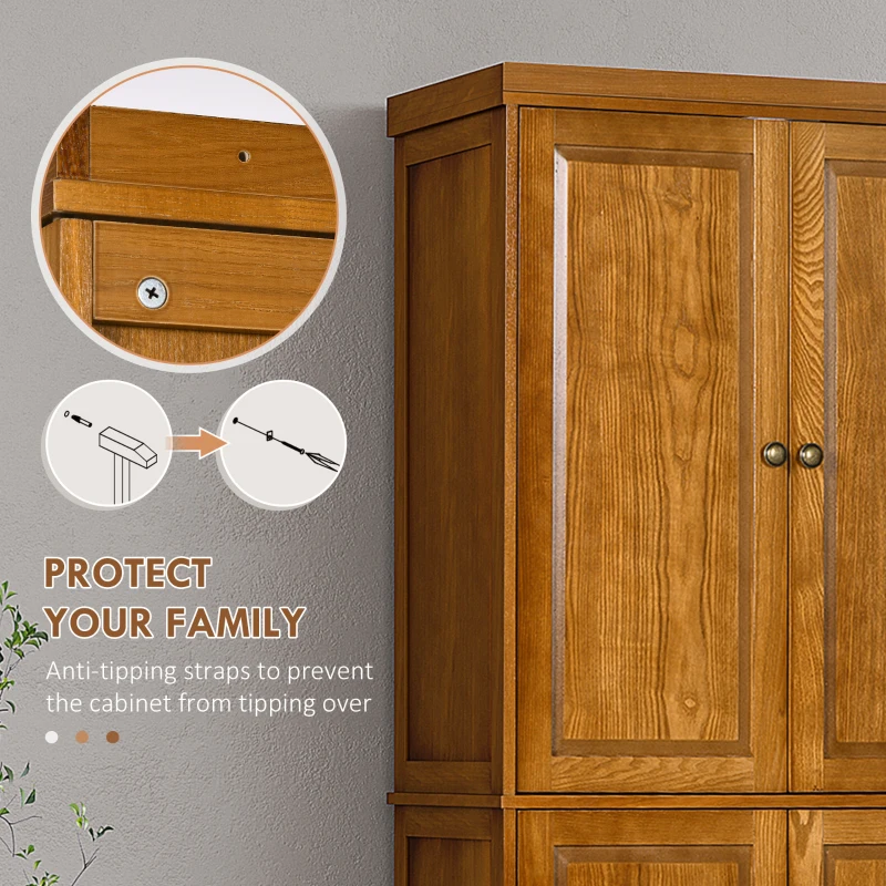 HOMCOM 72.5" Kitchen Cabinet, Pantry Storage Cabinet with 4 Doors, Adjustable Shelves for Dining Room, Distressed Brown