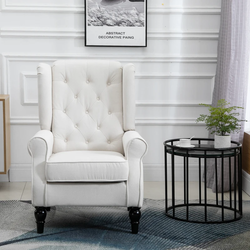 HOMCOM Button-Tufted Accent Chair with High Wingback, Rounded Cushioned Armrests and Thick Padded Seat, Set of 2, Cream White